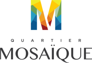 Logo quartier mosaique en couleur avec texte québec
